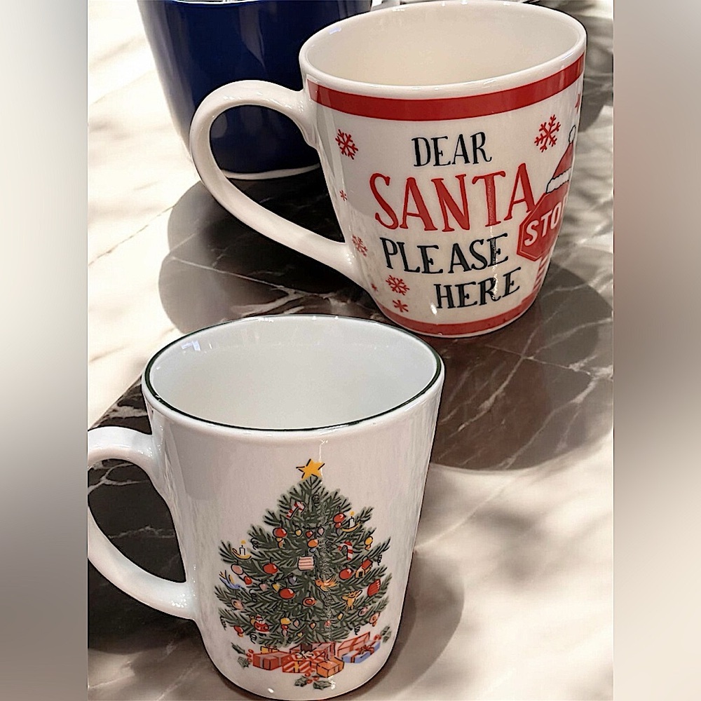 Set of 2 Christmas Themed Ceramic Mug Set - Red and White